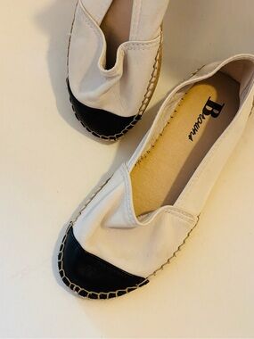 Brown’s Leather Cap Toe Espadrille Flats, White & Black